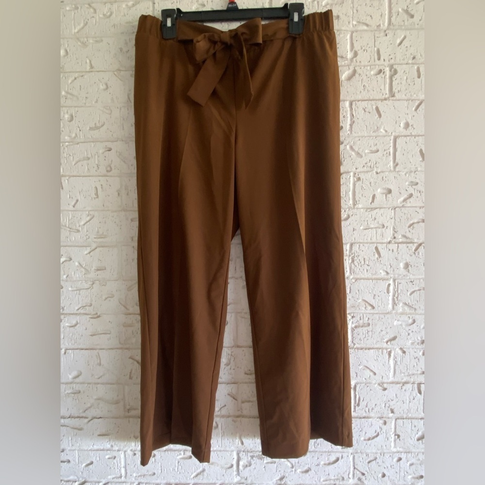 Calvin Klein Chocolate Brown Bow Tie elastic Waist Cropped Pants size Medium - Picture 1 of 4